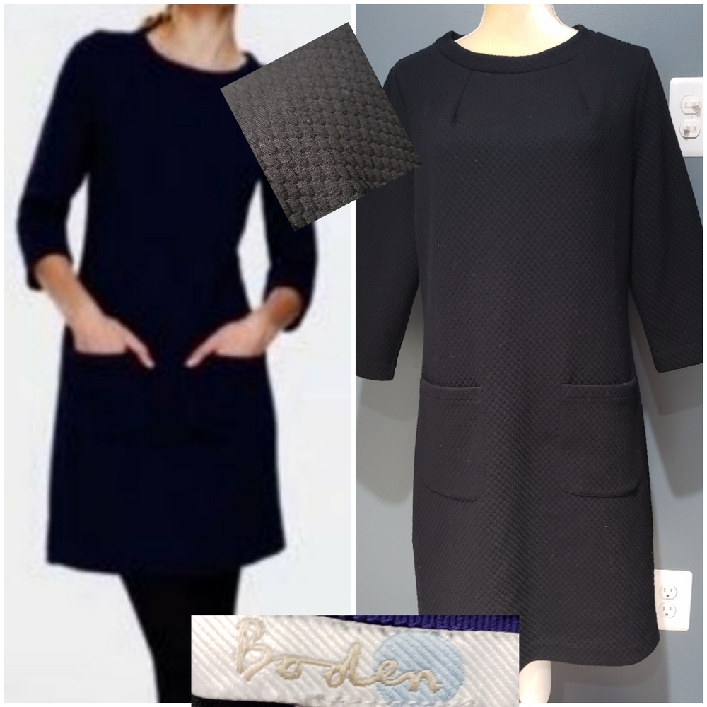 Boden Abigail Black Jacquard Ottoman Tunic Dress with Hip Patch Pockets Sz 12